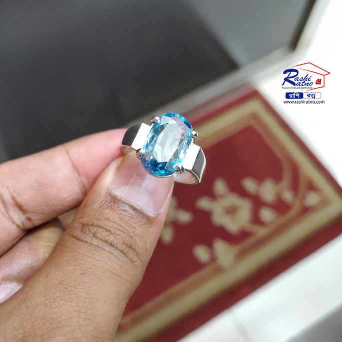 Natural Blue Zircon Stone Ring - Image 4